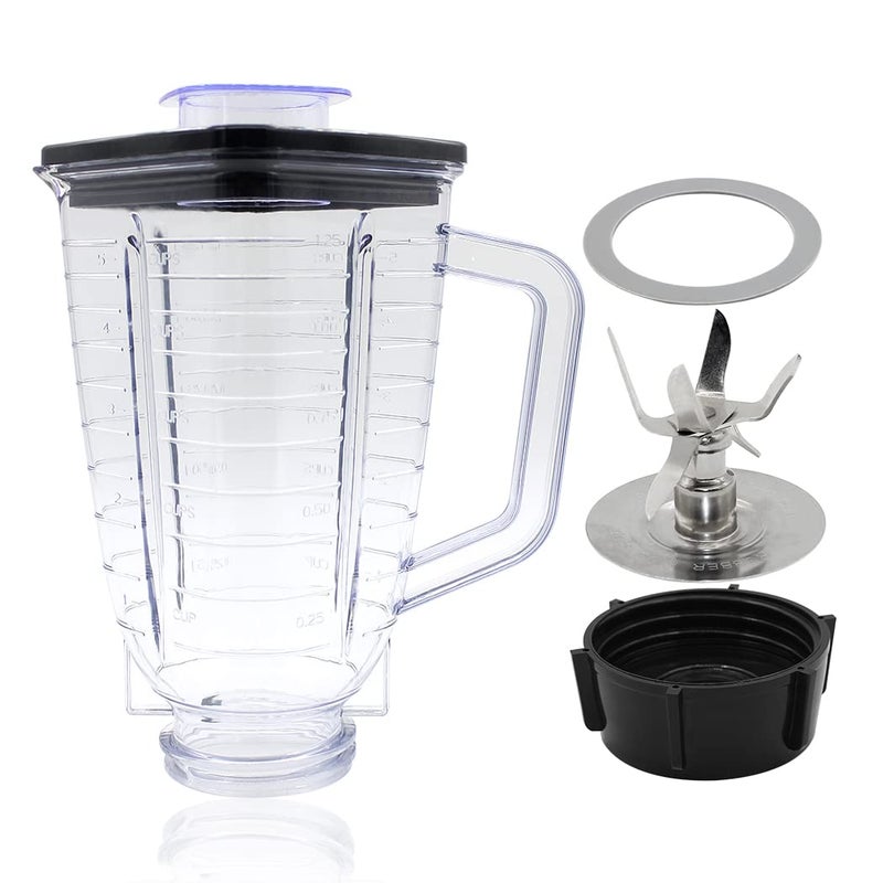 Anbige Replacement parts 5-Cup Square Top Plastic Jar Assembly With 6 Point Fusion Blade, Gasket, Base, Lid. Compatible with Oster Blenders - Image 1